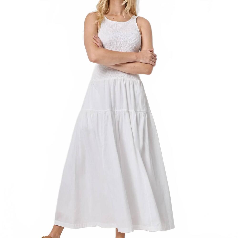 NEW LILLA P smocked bodice maxi dress in white